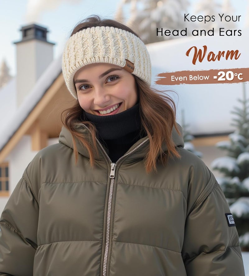 Sofier Winter Headbands for Women Knit Ear Warmers Soft Fuzzy Fleece Lined Cold Weather Ear Muffs Christmas Stocking Stuffers Gifts - Image 2